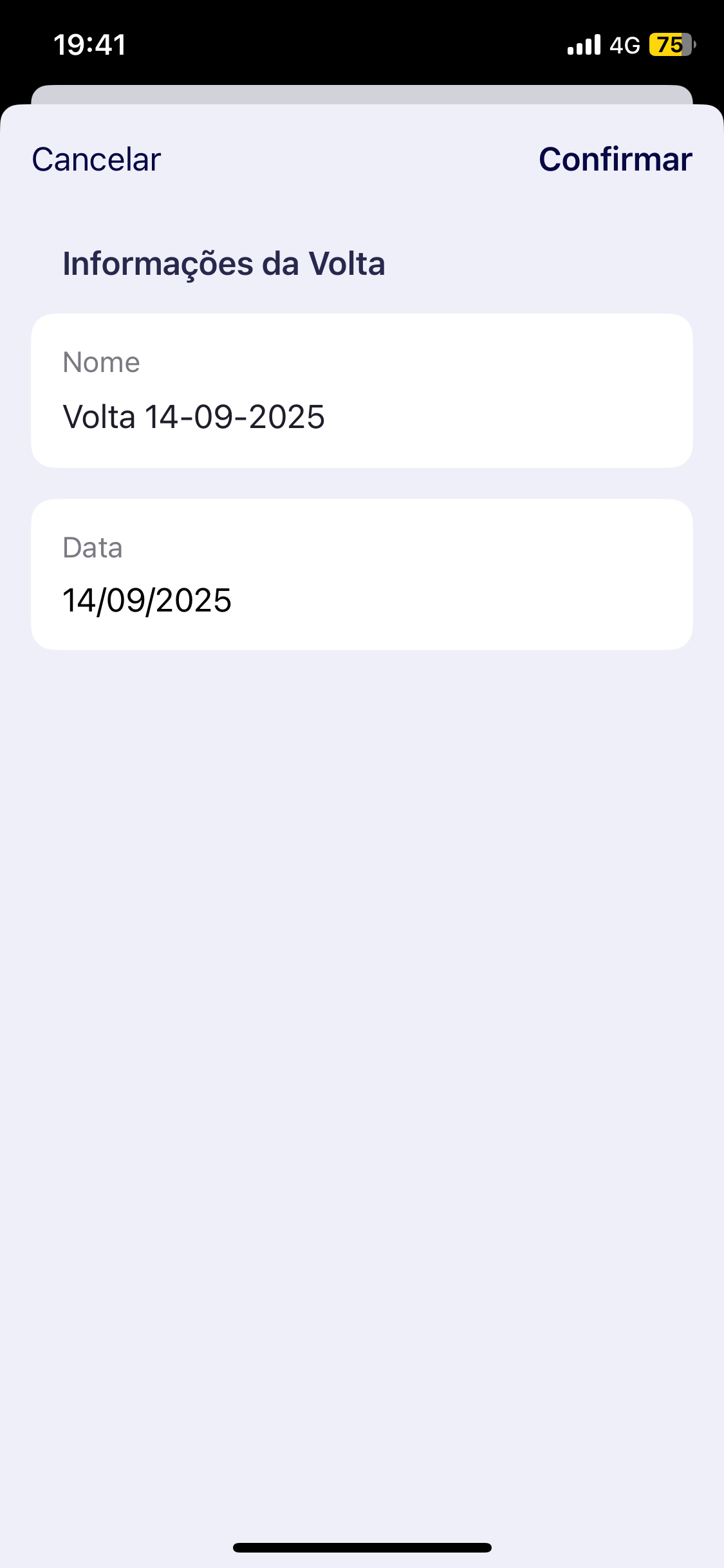 Data e hora da rodada